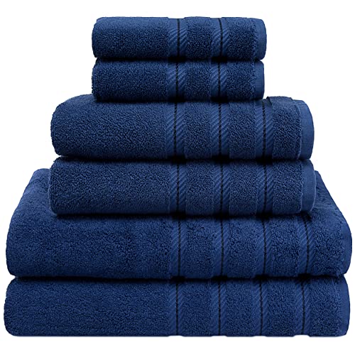 American Soft Linen Juego de toallas, 2 toallas de baño 2 toallas de mano 2 paños de toalla súper suaves y absorbentes 100% algodón turco toalla de ducha para baño y cocina [Vale $72.95] azul marino