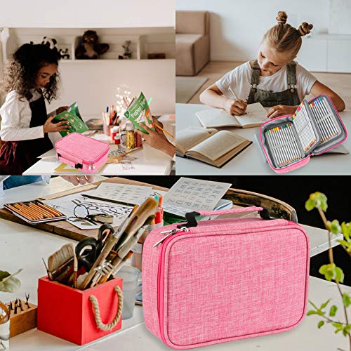 AMGOMH Estuches, 72 ranuras portalápices Caja de lápiz de Estudiantes Organizador Estuche Escolar de caso lapices de colores lápiz bolsa de arte dibujo Estuches Escolares Pencil Case (Rosa)