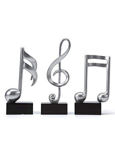 Amoy-Art 3pcs Musical Decorativa Figura Music Nota Escultura Piano Estatua Interno Salon Hogar Moderna Regalos Design Música Plata 19cmH