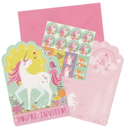 Amscan 491929 - Invitaciones de postal de unicornio mágico para fiesta de cumpleaños, 8 unidades