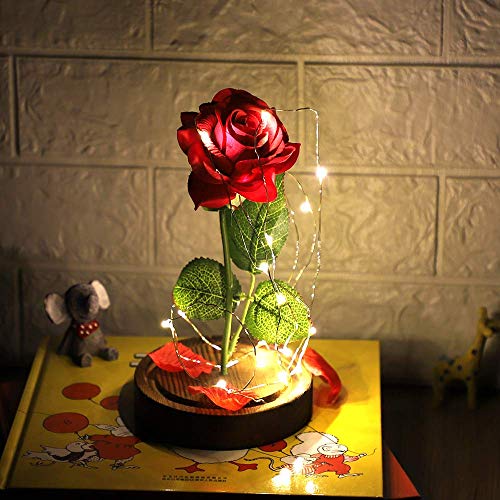 Anaoo Rosas Bella y la Bestia Regalo para Mujeres, Madres, Novia, San Valentin, Cumpleaños, Boda, Aniversario, con Una Cúpula de Cristal sobre una Base, con Mando a Distancia y Una Tarjeta