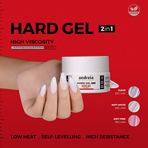 Andreia - Professional - Gel duro, 2 en 1, bifásico, alta viscosidad, para lámpara LED y UV, color blanco roto, 44 g