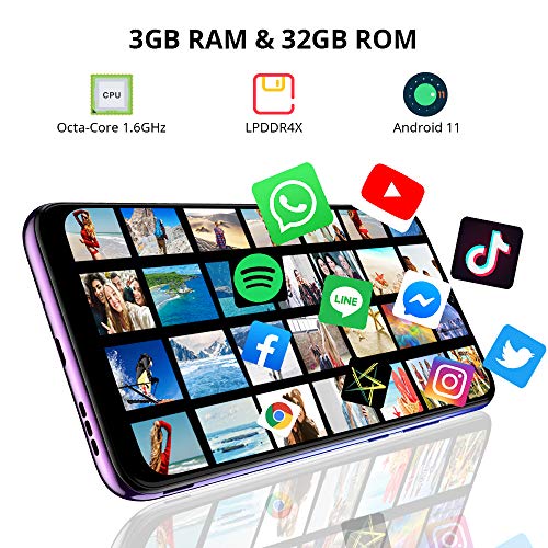 Android 11 Smartphone Libre, Blackview A70 Teléfono Móvil Octa-Core 3GB + 32GB Pantalla Waterdrop HD+ 6.517 '', Cámara Triple 13MP Movil Libre Barato Batería 5380mAh Dual SIM 4G Face ID/GPS- Azul