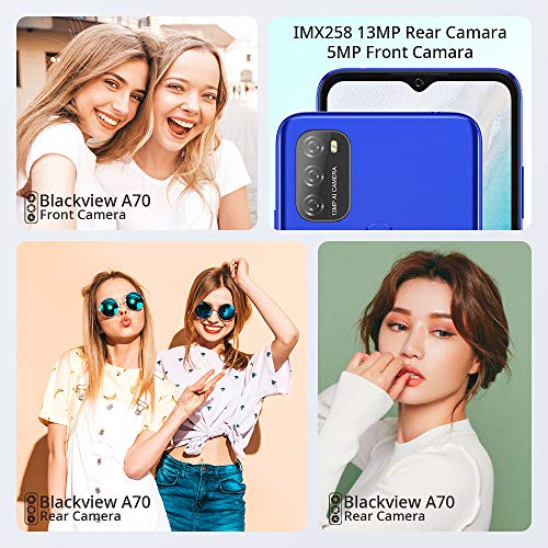 Android 11 Smartphone Libre, Blackview A70 Teléfono Móvil Octa-Core 3GB + 32GB Pantalla Waterdrop HD+ 6.517 '', Cámara Triple 13MP Movil Libre Barato Batería 5380mAh Dual SIM 4G Face ID/GPS- Azul