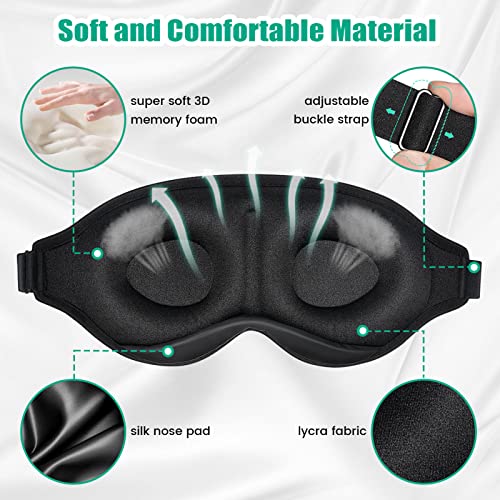 Antifaz para Dormir, Peakally Máscara Dormir de Seda 3D Ajustable 100% Anti-Luz Antifaz Suave para Ojos,Noches,Viajar