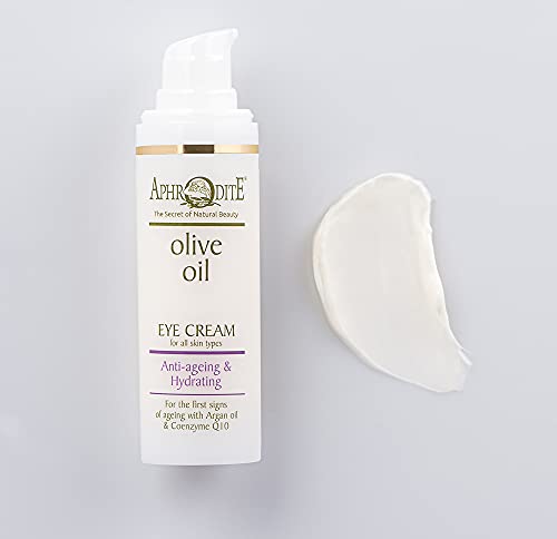 Aphrodite Crema de ojos anti-envejecimiento e hidratante contra arrugas y ojeras con aceite de oliva y aceite de argán. Cuidado de ojos natural para eliminar ojeras, reducir líneas e hinchazón (30 ml)