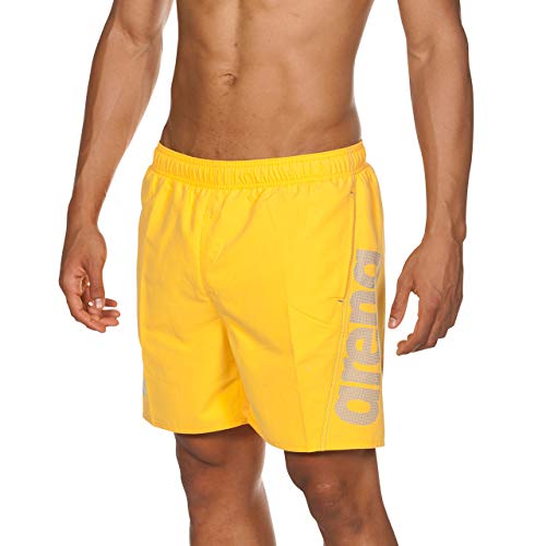 ARENA Fundamentals Logo Boxer Beach Short, Hombre, Lily Yellow-pix Blue, S