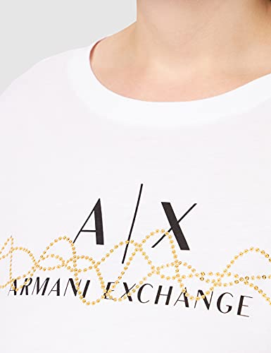 Armani Exchange Logo Dotted Line Camiseta, Blanco, L para Mujer