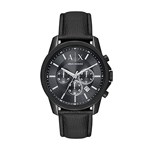 Armani Exchange Reloj de vestir cronógrafo de acero inoxidable para hombre, Cuero negro,