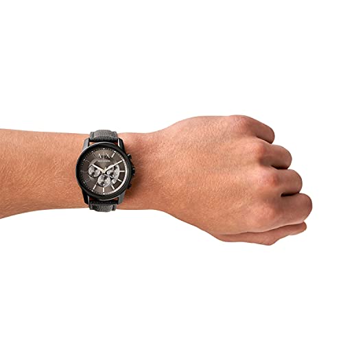 Armani Exchange Reloj de vestir cronógrafo de acero inoxidable para hombre, Cuero negro,