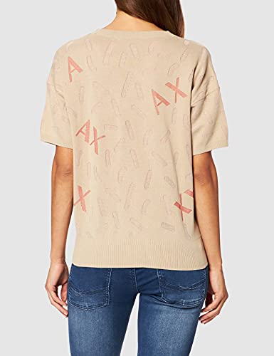 Armani Exchange Short Sleeved V Neck Pullover, All Over Logo Jacquard Sudadera, Pure Cashmere, S para Mujer