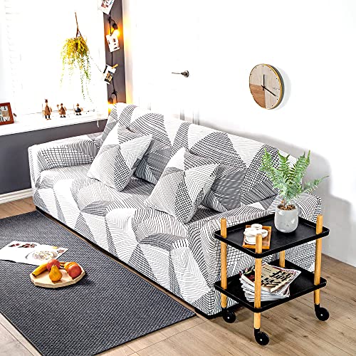 ARNTY Fundas Sofa Elasticas 1/2/3/4 Plazas,Cubre Sofa,Fundas para Sofa,Decorativas Fundas de Sofa Ajustables Protector para el Sofa Chaise Longue (Blanco-Líneas Rayas, Funda Sofa 2 Plaza:141-180cm)