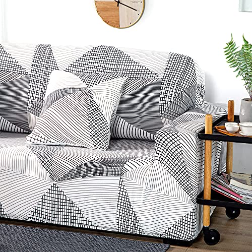 ARNTY Fundas Sofa Elasticas 1/2/3/4 Plazas,Cubre Sofa,Fundas para Sofa,Decorativas Fundas de Sofa Ajustables Protector para el Sofa Chaise Longue (Blanco-Líneas Rayas, Funda Sofa 2 Plaza:141-180cm)