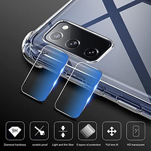 AROYI Funda Compatible con Samsung Galaxy S20 FE 4G / 5G, 2 Pack Cristal Templado y 2 Pack Lente de cámara para Galaxy S20 FE, Silicona Suave TPU Carcasa Protección Caso para Samsung S20 FE 4G / 5G