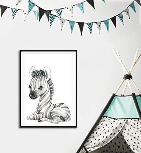 artpin® Juego de 4 imágenes para habitación de bebé, decoración para niños y niñas, DIN A4, póster para habitación infantil, animales de la selva, safari, africano, elefante, tigre, jirafa, cebra, P60