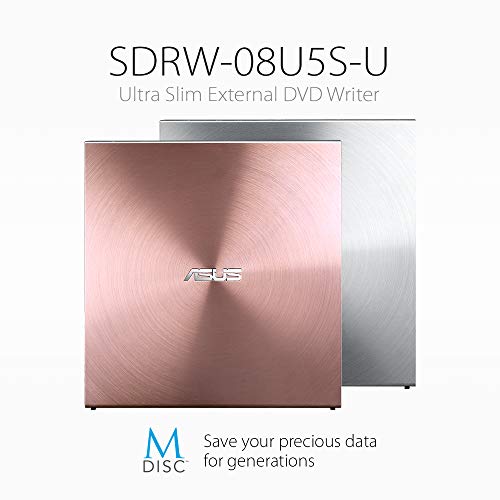 ASUS SDRW-08U5S-U - Grabadora Externa de DVD 8X,Cubierta de Metal (Aluminio), diseño de Pedestal, Compatible con Mac, 12,9 mm ultradelgada, compatibilidad con M-Disc, encriptación de Disco