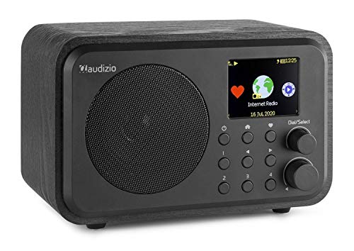 Audizio Venice - Radio por Internet con WiFi y Bluetooth, Control Remoto - Alimentación por batería o Red eléctrica, 99 emisoras, Alarma y Sleep Timer, Toma de Auriculares, Pantalla en Color (Negro)