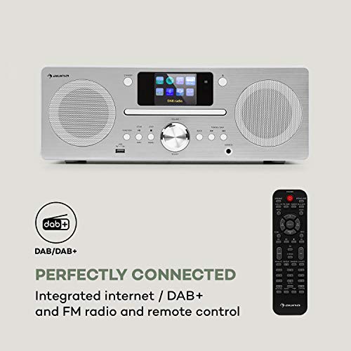 auna Harvard - Radio Internet, Internet Radio con Reproductor de CD, Radio WiFi con Spotify Connect, Internet-/Dab+ y Radio FM, Bluetooth, Pantalla HCC de 2,4", UNDOK-App, Puerto USB, Blanco