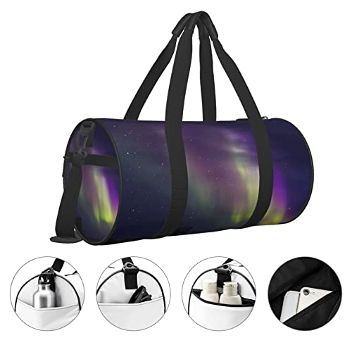 Aurora Polaris - Bolsa de lona redonda con estampado de lona, bolsa de viaje para la noche, bolsa de viaje plegable de fin de semana, impermeable y resistente al desgarro.