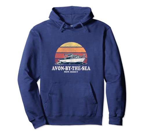 Avon-by-the-Sea NJ Vintage Boating diseño retro de barco de los años 70 Sudadera con Capucha