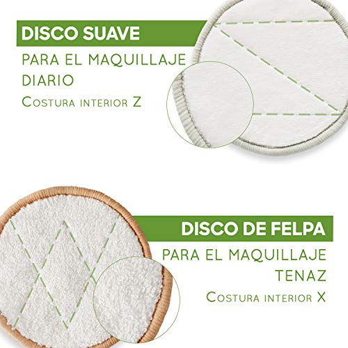 Bambaw Discos Desmaquillantes Reutilizables con dos bolsitas de algodón para lavarlos – Pack 22 Discos