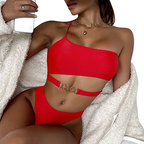 Bañadores de Mujer Bañador Push up Trajes de Baño Cintura Alta con Recorte para mujer Gradiente de Color Slim Fit Cuerpo Atractivo Monokini con Cuello en V Ropa de Baño(B Rojo,XL)