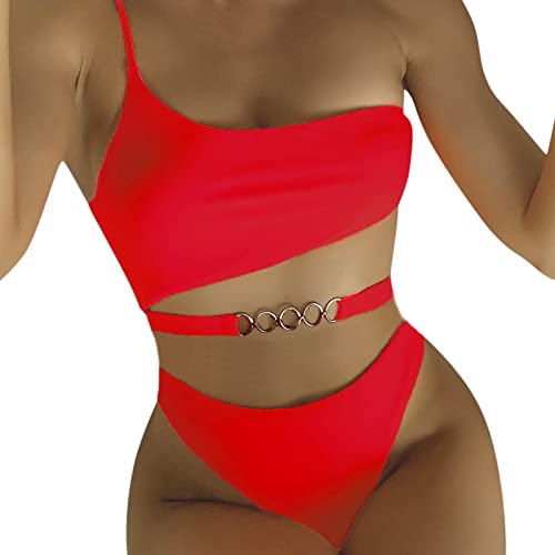 Bañadores de Mujer Bañador Push up Trajes de Baño Cintura Alta con Recorte para mujer Gradiente de Color Slim Fit Cuerpo Atractivo Monokini con Cuello en V Ropa de Baño(B Rojo,XL)