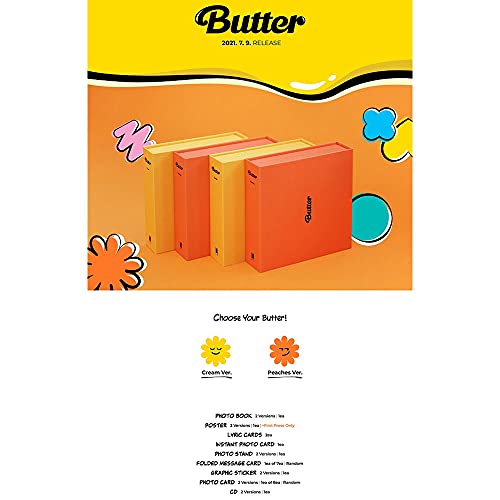 Bangtan Boys BTS BUTTER Album Cream version [with Extra Lenticular Photocard and Sticker] (Pre-Order limited Poster (Folded))