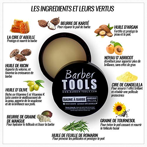 ✮ BARBER TOOLS ✮ Kit de barba cosmética - Oil para barba 30ml + Bálsamo para barba - 30ml + Champú para barba 60ml | Para el mantenimiento y cuidado de la barba - MADE IN FRANCE