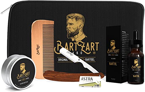 BartZart Shabo set para el cuidado de la barba de 6 piezas con aceite para barba, cera para barba y navaja I madera de cedro