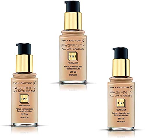 Base de maquillaje Face Finity All Day Flawless 3 en 1-80 Bronze, 3 unidades (3 x 30ml)