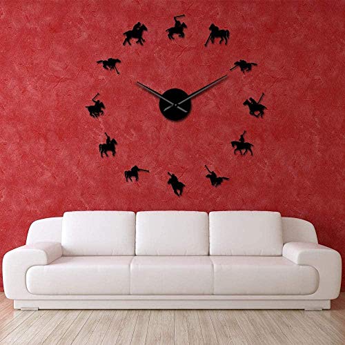 BBNNN AcrylicWall Clock DIY Frameless Big 3D Polo Polo Sport Pony Competition Sticker Wall Giant Wall Clock Polo Rider Frameless Large Table Polo Player Gift 37 Inches Black