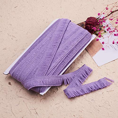 Beadthoven 25 mm de ancho borla, ribete de encaje de fibra de 2,5 cm de ancho, cinta bordada de costura Morado claro para cortinas de boda, vestido latino, lámpara de lámpara, decoración del hogar,