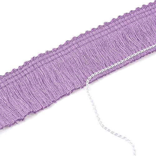 Beadthoven 25 mm de ancho borla, ribete de encaje de fibra de 2,5 cm de ancho, cinta bordada de costura Morado claro para cortinas de boda, vestido latino, lámpara de lámpara, decoración del hogar,