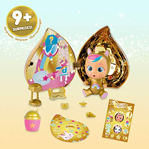 BEBÉS LLORONES LÁGRIMAS MÁGICAS Casita Dorada (Golden Edition) | Mini bebé llorón Sorpresa coleccionable con lágrimas y Accesorios dorados - Muñeca para niñas y niños +3 Años