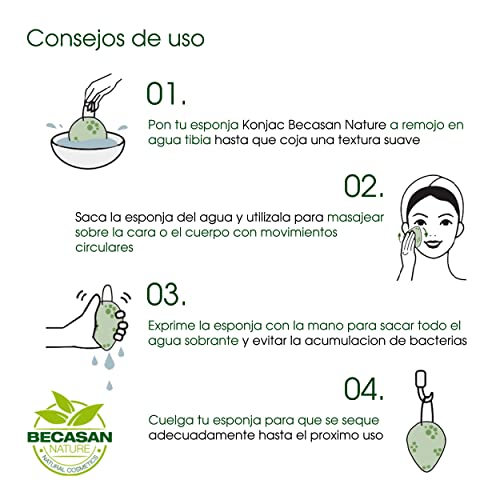 Becasan Nature Kit Limpiador - Esponja Konjac Facial Natural (3 unidades) y Loción de Argán - Exfoliante Facial, Esponja Baño - Esponja Natural de Peeling Facial para Reducir el Acné de la Cara