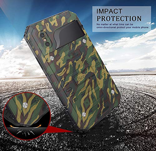 Beeasy Funda Antigolpes iPhone XS, [Sumergible] Carcasa Impermeable Resistente Reforzada Acuática Waterproof Metálica Grado Militar Resistente Antipolvos Case para iPhone 10S,Camuflaje