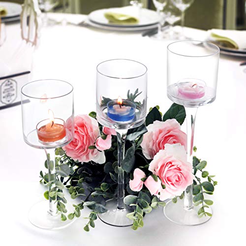 Belle Vous Pack de 3 Portavelas Cristal para Velas de Té (3 Tamaños Diferentes) Porta Velas Decorativas Altos Elegantes para Bodas, Decor del Hogar, Fiestas, Centros de Mesa y Regalos