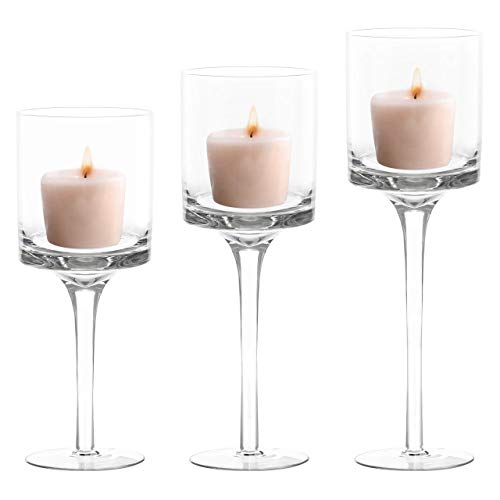 Belle Vous Pack de 3 Portavelas Cristal para Velas de Té (3 Tamaños Diferentes) Porta Velas Decorativas Altos Elegantes para Bodas, Decor del Hogar, Fiestas, Centros de Mesa y Regalos