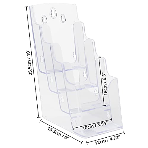 Belle Vous Porta Folletos de Acrílico Transparente (Pack de 2) Expositor Metacrilato de 4 Niveles para Encimera/Sobremesa y Pared – Folletos de Tres Pliegues, Volantes, Menú, Revistas y Panfletos