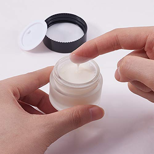 BENECREAT 15 Piezas 15ml Tarro de Crema Cosmética de Vidrio Esmerilado Botella Vacía Recargable Portátil con Tapa Negra de Rosca para Productos Cosméticos