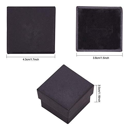 BENECREAT 24 Pack Negra Caja de Joya Caja de Cartón Craft con Almohadilla de Terciopelo Elegante para Presentación de Anillo 4.3x4.3x3.3cm