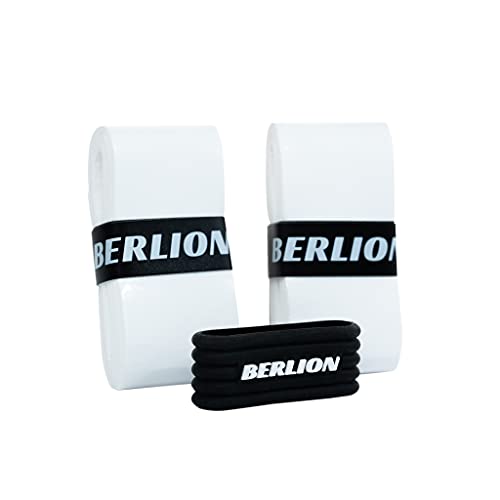 BERLION - 12 Overgrip Padel Pala o Grip Cinta Raqueta Tenis - con Goma o Anillo Protector de Empuñadura Padel Rugoso  (Blanco)