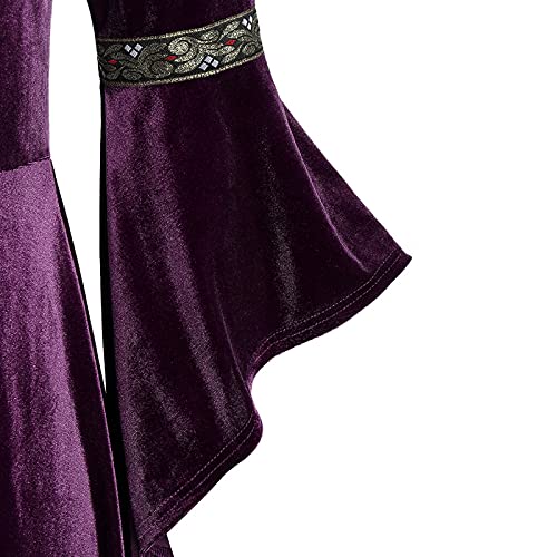 BIBOKAOKE Vestido de mujer medieval largo, disfraz de Halloween, elegante, vestido de noche, vestido de princesa, gótico, punk, vestido medieval con mangas de trompeta, morado, XXL