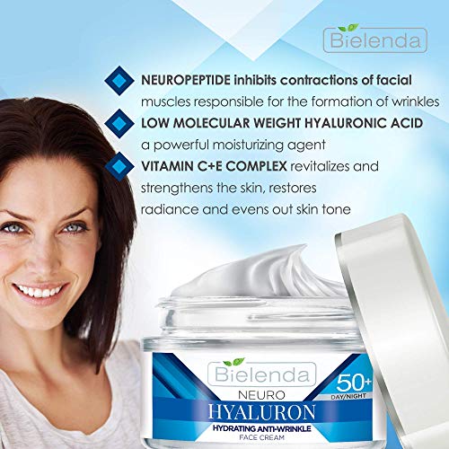 Bielenda Neuro Hialuron - Crema facial lifting levanta y aprieta la piel, mejora su elasticidad - aclara las decoloraciones - Crema facial lifting Neuro Hialuron - Concentrado 50+ día/noche - 50 ml