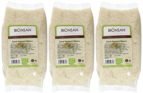 Bionsan Arroz Basmati Blanco Ecológico - 3 Paquetes de 1000 gr - Total: 3000 gr