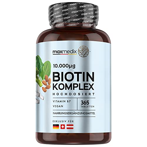 Biotina Complex Con Zinc y Selenio 10000 mcg, Alta Potencia - 365 Comprimidos Veganos, Suplemento Vitamínico Con Aceite de Coco, Contribuye al Crecimiento Normal del Cabello, Piel y Uñas