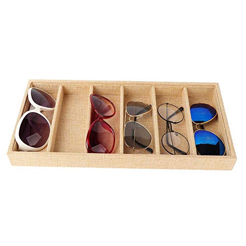 【𝐁𝐥𝐚𝐜𝐤 𝐅𝐫𝐢𝐝𝐚𝒚】 Caja de presentación de Gafas de Sol, 6 Rejillas Bandeja de exhibición de joyería Organizador de Almacenamiento para anteojos Gafas Llaves Relojes Suministros de artesanía