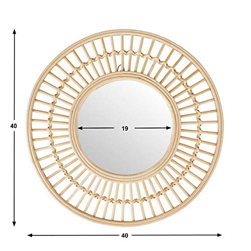 Black Velvet Studio Espejo Pared de diseño Andros, para Dormitorio, bambú, Color Natural, Redondo, para Pasillo baño o Entrada,40x40x2 cm.
