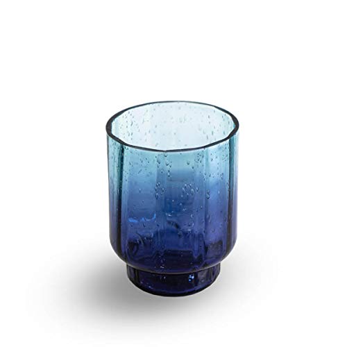 Black Velvet Studio Jarrón Decorativo y Moderno de Cristal Lazy Blue, florero, Color Azul y Transparente, el Cristal Tiene Mini Burbujas Decorativas, 14 cm de Alto x 11 cm de diámetro
